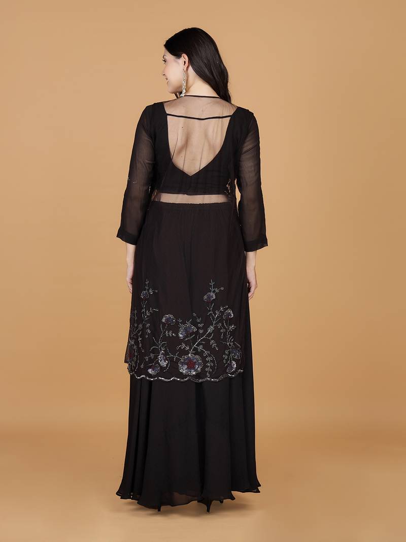 Dark brown georgette sharara set