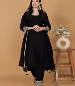 Black with mirror work self katan kurta and pant