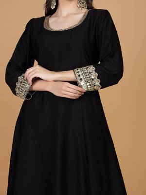 black with mirror work self katan kurta and pant 3