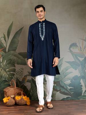 NAVY BLUE GREEN PURE VISCOSE REAL MIRROR WITH JARI WEAVING WORK WEDDING FESTIVAL PARTY WEAR STRAIGHT KURTA WITH DUPATTA 8