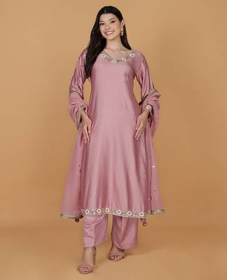 onion pink self design katan silk kurta pant set 1