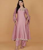 Onion pink self katan kurta pant set