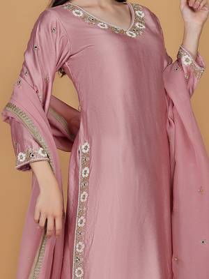 onion pink self design katan silk kurta pant set 3