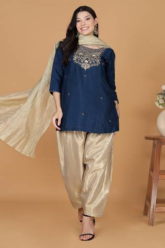 blue tissue kurta salwar set