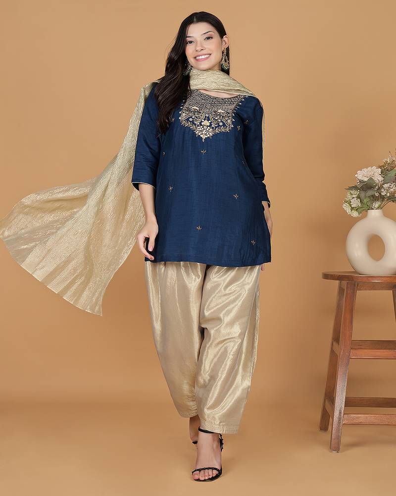 blue tissue kurta salwar set