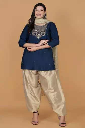 blue tissue kurta salwar set