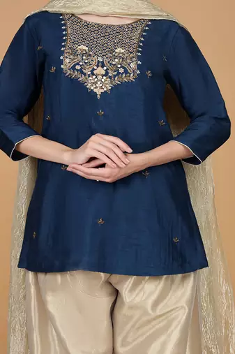 blue tissue kurta salwar set