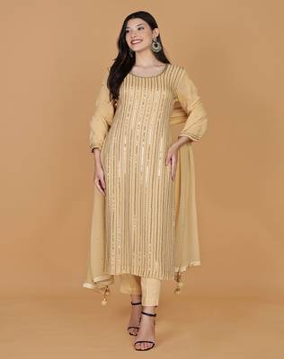 beige georgette embroidered kurta set 2