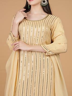 beige georgette embroidered kurta set 3