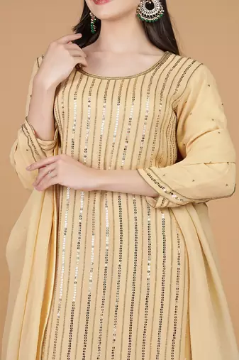 beige georgette embroidered kurta set