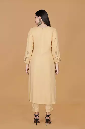 beige georgette embroidered kurta set