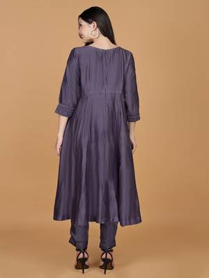 purple chanderi mirror work anarkali set 4