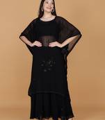 Black georgette sequins and beads work kaftaan sharara set