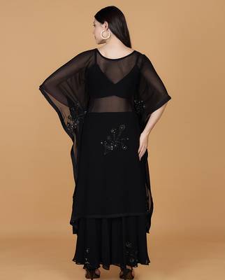 black georgette sequins and beads work kaftan sharara set 3