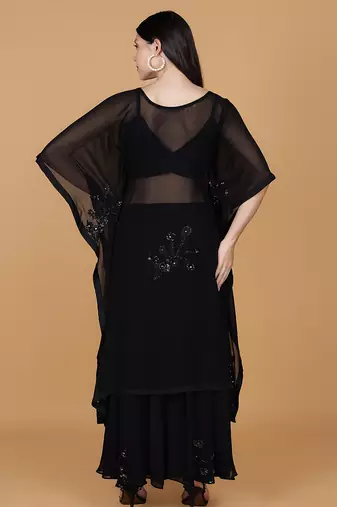 black georgette sequins and beads work kaftan sharara set