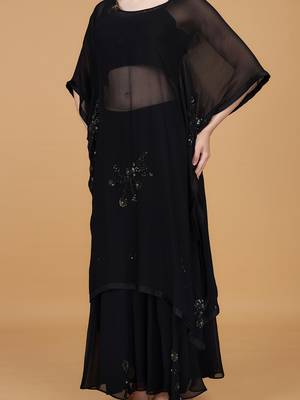 black georgette sequins and beads work kaftan sharara set 4