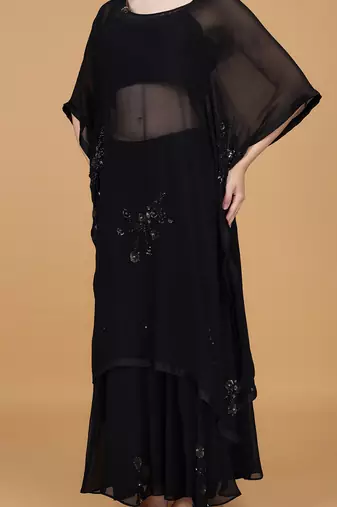 black georgette sequins and beads work kaftan sharara set