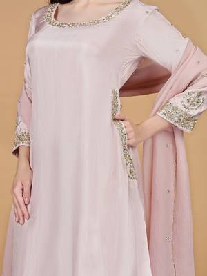 light pink viscose silk pearl sequins dubka work sharara set 3