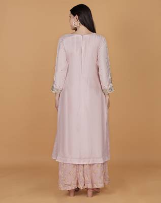 light pink viscose silk pearl sequins dubka work sharara set 4