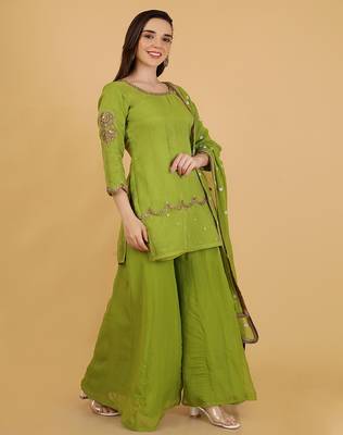 leaf green organza with cutdana and beadwork sharara set 2