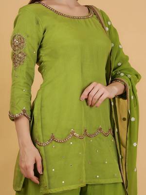 leaf green organza with cutdana and beadwork sharara set 3