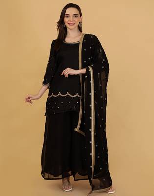 black organza with cutdana and bead work sharara set 2