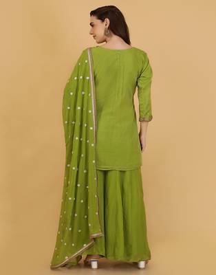 leaf green organza with cutdana and beadwork sharara set 4