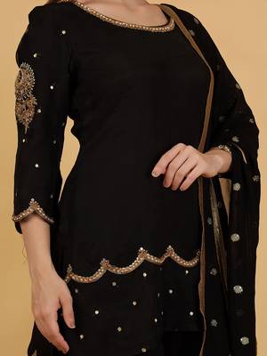 black organza with cutdana and bead work sharara set 3