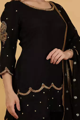 black organza with cutdana and bead work sharara set