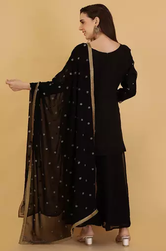black organza with cutdana and bead work sharara set
