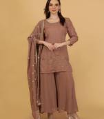 Mocha brown organza with cutdana beadwork sharara set
