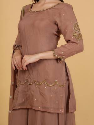 mocha brown organza with cutdana beadwork sharara set 3