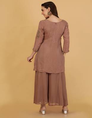 mocha brown organza with cutdana beadwork sharara set 4