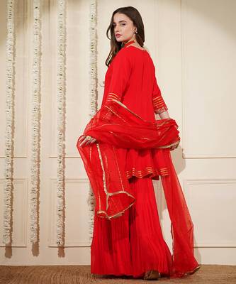red georgette dubka resham work sharara set 4