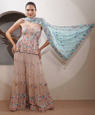 light fawn silk georgette sharara set 1