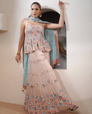 light fawn silk georgette sharara set 2