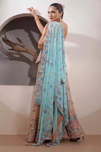 light fawn silk georgette sharara set
