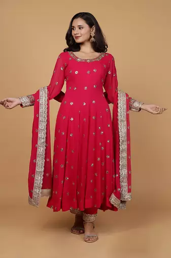 rani pink georgette anarkali set