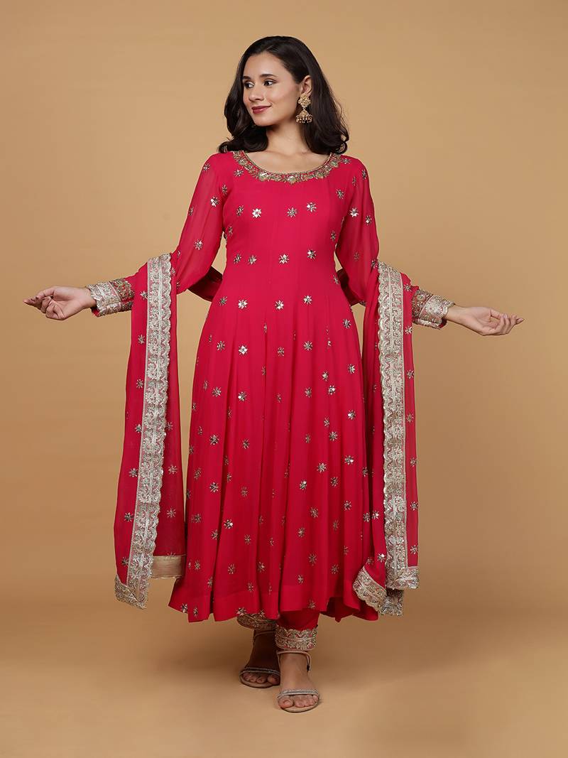 Rani pink georgette anarkali set