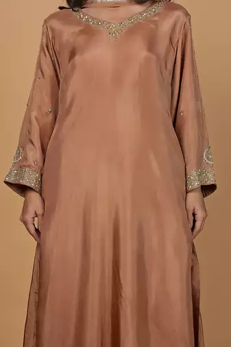 rust opara silk sequins cutdana work kurta set