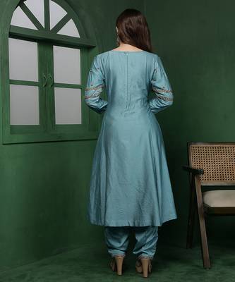 dull teal cutdana and pearl katan silk kurta set 6