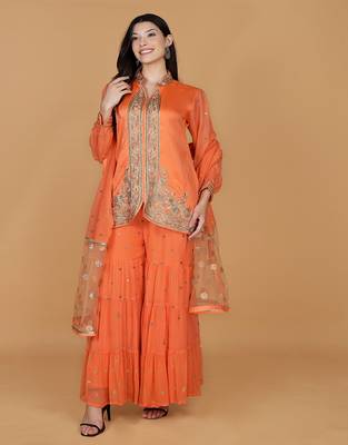 orange chanderi georgette sharara set with 5
