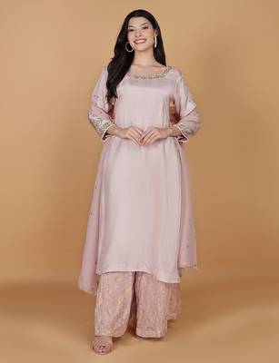 light pink viscose silk pearl sequins dubka work sharara set 5