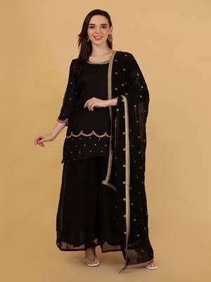 black organza with cutdana and bead work sharara set 5