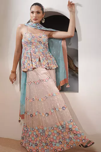 light fawn silk georgette sharara set