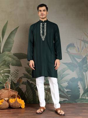 GREEN PURE VISCOSE REAL MIRROR WITH JARI WEAVING WORK WEDDING FESTIVAL PARTY WEAR STRAIGHT KURTA WITH DUPATTA 8