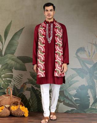RED PURE VISCOSE REAL MIRROR WITH JARI WEAVING WORK WEDDING FESTIVAL PARTY WEAR STRAIGHT KURTA WITH DUPATTA 9