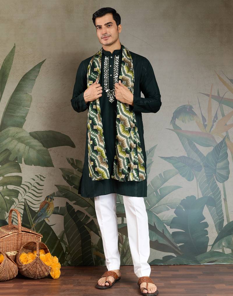 Green pure viscose real mirror with jari weaving work wedding festival party wear straight kurta with dupatta