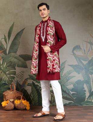 RED PURE VISCOSE REAL MIRROR WITH JARI WEAVING WORK WEDDING FESTIVAL PARTY WEAR STRAIGHT KURTA WITH DUPATTA 10