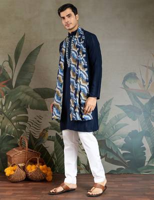 NAVY BLUE GREEN PURE VISCOSE REAL MIRROR WITH JARI WEAVING WORK WEDDING FESTIVAL PARTY WEAR STRAIGHT KURTA WITH DUPATTA 10